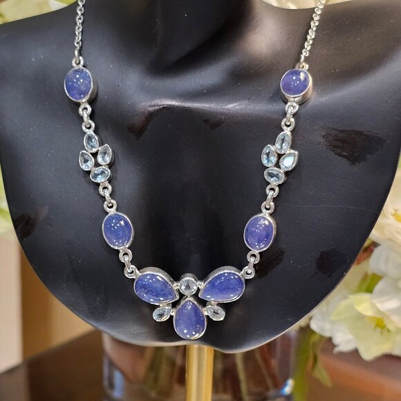 Tanzanite & Sky Blue Topaz , Sterling Silver necklace, Certificate of Authentic - Picture 7 of 9